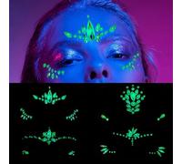 NICENEEDED Le Gemme per Il Viso Si Illuminano Al Buio, 4Pcs Gemme Luminose per Il Viso di Sirena Gioielli per Il Viso con Glitter per Tatuaggi Temporanei per Feste di Festival