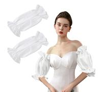 NICENEEDED Maniche A Sbuffo Rimovibili, Manica da Sposa Staccabile per Abito da Sposa, Polsino in Raso Bianco Setoso per Matrimonio