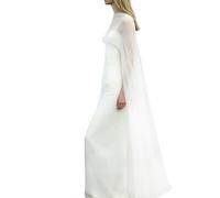 NICENEEDED Mantella Lunga in Chiffon da Donna, Mantella da Sposa in Rete Trasparente, Scialle Asimmetrico Alto e Basso, Elegante Poncho Coprispalle per La Sposa