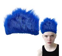 NICENEEDED Parrucca blu soffice per costume Funky Crazy Hair Hat Thing Costume parrucca sintetica accessori per la settimana di lettura Halloween e feste a tema Halloween