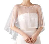 NICENEEDED Scialle di Perle, Mantella Da Sposa In Tulle Trasparente Bianco Da Donna, per Abiti Da Sera