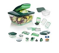 Nicer Dicer Chef Deluxe - Set di 28 tagliaverdure professionale, multiuso, con ciotola in vetro e tagliapomodori, pasta, fette, strisce, spirali, julienne