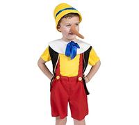 NICERAM Costume da Pinocchio per Bambini, Costume da Pinocchio Burattino Costume Cosplay Vestito Cappello Tuta Naso Lungo Spettacolo Teatrale Festa
