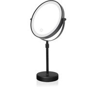 Nicesail Specchio Trucco con Luce da Tavolo Nero - Specchio Ingranditore 10x - Altezza Regolabile - Luminosità Regolabile - Luci a Tre Colori - Ricaricabile - per Barba Bagno,Diametro 20 cm
