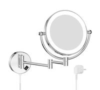 Nicesail Specchio Trucco con Luci da Parete Cromo Specchio Ingranditore con Braccio 5x Specchio Estensibile da Bagno,Diametro 20cm