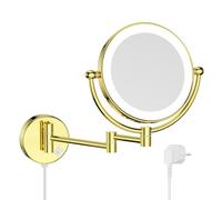 Nicesail Specchio Trucco con Luci Oro Specchio Ingranditore da Parete 5x Specchio a Muro Estensibile da Bagno,Diametro 20 cm