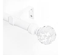 NICETOWN Adjustable Metal Curtain Rod 1 inches Diameter Faceted Ball Finials Design Decorative Drapery Rod for Kitchen French Door Closet Cupboard Cafe Loft RV Curtains, 28-48" Length, Matte White