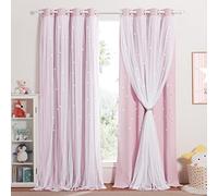 NICETOWN - Set di 2 tende oscuranti per cameretta di bambine e ragazze, con stelle cave e voile, tenda con occhielli, altezza 260 x larghezza 132 cm, rosa chiaro