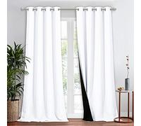 NICETOWN Tenda bianca 100% oscurante per finestre, super resistente, foderata nera, per camera da letto, trattamento per finestre, per patio (1 pezzo, 132 x 274 cm (larghezza x lunghezza)