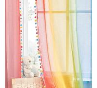 NICETOWN Tenda per bambini - Tende in voile per decorazione della camera da letto e ragazza arcobaleno, con sfera di peluche per piccole finestre, L 132 x H 160 cm, 2 pezzi