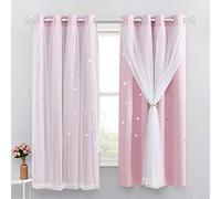 NICETOWN Tenda rosa oscurante - Set di 2 tende per camera da letto e ragazza, stelle per bambini, con tenda termica per drappeggi luminosi per decorazione, L 132 x H 160 cm, rosa chiaro