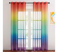 NICETOWN Tende Camera da Letto Modern Decorazioni Casa Tende Semitrasparenti con Anelli Voile Curtains per Cameretta Bambini 2 Pezzi L140 x A213 CM, Arcobaleno