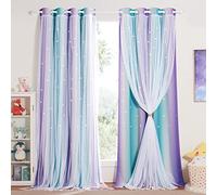 NICETOWN Tende Camera da Letto Moderna Tenda Cameretta Bimba Tende Doppio Velo Tenda a Stelle Vuote con Anelli Tende per Soggiorno Moderna 2 Pezzi 132x213 CM (LxA), Blu+Viola