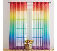 NICETOWN Tende Camera da Letto Tende Gradiente di Colore Natale Decorazioni Casa Tende Semitrasparenti con Anelli Tende Cameretta Bambini 2 Pezzi L140 x A260 CM, Arcobaleno