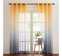 NICETOWN Tende con occhielli per finestra - Tenda sgrassata in voile lino pannelli soggiorno bella resa per decorazione casa camera da letto, larghezza 140 cm x altezza 245 cm, giallo/grigio, 2 pezzi