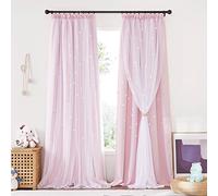 NICETOWN - Tende oscuranti moderne per cameretta dei bambini e soggiorno, 2 pezzi, 132 x 240 cm (larghezza x altezza), con stelle cave e nastro, eleganti, doppio velo, rosa chiaro
