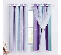 NICETOWN Tende Oscuranti per Interni Tenda Cameretta Bambini Tende con Anelli Tenda a Stelle Vuote Decorazione Tende Camera da Letto Doppio Velo 2 Pezzi 132x160 CM (LxA), Blu+Viola