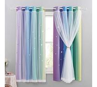 NICETOWN Tende per camera da letto dei bambini, decorazione per la casa, tende e drappeggi a stella, motivo Frome, con tende, L 132 x H 160 cm, arcobaleno scuro, 2 pezzi