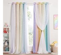 NICETOWN Tende per cameretta dei bambini, con occhielli, set da 2 pezzi, altezza 213 x larghezza 132 cm, tenda a stelle con voile, per cameretta dei bambini, arcobaleno-2