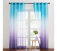 NICETOWN Tende Soggiorno con Anelli Decorazioni Tenda da Interno Tende Camera da Letto Tende Semitrasparenti con Effetto Lino Tende Camera da Letto 2 Pezzi L140 x A245 CM, Blu+Viola
