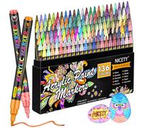 NICETY 136 colori Pennarelli acrilici impermeabili - vernice acrilica per tessuto, pittura su rocc ia, ciottoli, pietra, vetro, ceramica, legno, 0,7 mm punta finea