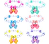 Niceup 6 braccialetti elastici con ciondoli per ragazze dai 4 ai 8 anni, braccialetti dell'amicizia con perline per bambini, set di bomboniere per compleanni, borse a tema principessa e giochi di