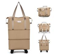 NiceUU Borsa da viaggio con ruote, borsa da viaggio espandibile e pieghevole, borsa da viaggio di ricambio, borsa da viaggio rimovibile a rullo, borsa per bagagli, viaggi o viaggi di lavoro, Cachi,