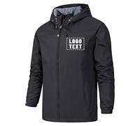 Nicevhljac Giacca impermeabile personalizzata da uomo, leggera, con cappuccio, impermeabile, per esterni, con stampa di testo, immagine, foto, logo, Nero , L