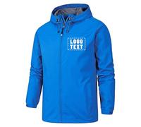 Nicevhljac Giacca impermeabile personalizzata da uomo, leggera, impermeabile, per esterni, con cappuccio, con stampa di testo, immagine, foto, logo personalizzato, Blu, L
