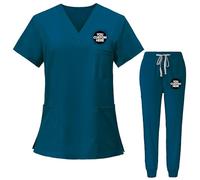 Nicevhljac Uniforme da donna personalizzata, set top e pantaloni, aggiungi il tuo logo/testo, durevole, resistente alle pieghe, abbigliamento medico da lavoro, Blu, L