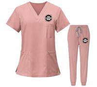 Nicevhljac Uniforme da donna personalizzata, set top e pantaloni, aggiungi il tuo logo/testo, durevole, resistente alle pieghe, abbigliamento medico da lavoro, rosa, XXL