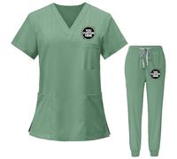Nicevhljac Uniforme da donna personalizzata, set top e pantaloni, aggiungi il tuo logo/testo, durevole, resistente alle pieghe, abbigliamento medico da lavoro, Verde, XXL