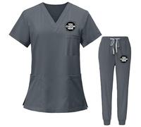 Nicevhljac Uniforme da donna personalizzata, set top e pantaloni, aggiungi il tuo logo/testo, durevole, resistente alle pieghe, abbigliamento medico da lavoro, Grigio, XXL