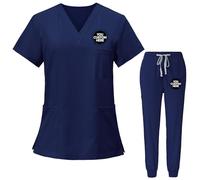 Nicevhljac Uniforme da donna personalizzata, set top e pantaloni, aggiungi il tuo logo/testo, durevole, resistente alle pieghe, abbigliamento medico da lavoro, blu navy, M