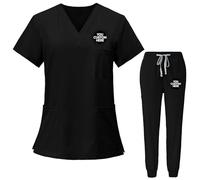 Nicevhljac Uniforme da donna personalizzata, set top e pantaloni, aggiungi il tuo logo/testo, durevole, resistente alle pieghe, abbigliamento medico da lavoro, Nero , XXL
