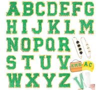 NICEVINYL - Toppe autoadesive in ciniglia per borse, 26 pezzi, toppe verdi, sfocate, con spilla, lettere iniziali ricamate, in ciniglia, per abbigliamento, cappelli, zaini, tessuto