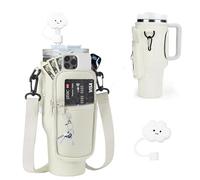 NICEWAT Porta Bottiglia d'Acqua per Stanley Cup 40oz, Borsa a Tracolla per Borraccia con Tracolla Regolabile e Coperture per Cannuccia, Porta Borraccia per Escursioni, Viaggi, Campeggio (Mandorla)