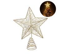NICEXMAS - Puntale per albero di Natale, a forma di stella, con luci LED, funzionamento a batteria, oro