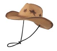 NICEYEA Cappello da cowboy per la primavera e l'estate, cappello da sole a cinquanta unica stella, retrò, grande tesa da spiaggia, protezione solare, antivento, cappello da sole unisex, marrone, 56/58