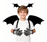 NICEYEA Set di 3 scheletri per bambini, guanti + fascia per capelli + ali, costume da pipistrello per bambini, per Halloween, Pasqua, feste di ruolo
