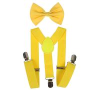 NiceYnn 2,5 cm Bretelle e papillon pre-annodato 9 cm per bambini 1-9 anni 3 clip lunghezza regolabile 60 cm elastico, S: Giallo, Taglia unica