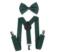 NiceYnn 2,5 cm Bretelle e papillon pre-annodato 9 cm per bambini 1-9 anni 3 clip lunghezza regolabile 60 cm elastico, S: verde, Taglia unica