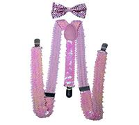 NiceYnn Bretelle con Fiocco A Sospensione Larga Regolabile Elastico Extra Forte 3 Clip a Forma Y, Paillette rosa, Taglia unica