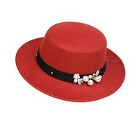 NiceYnn Cappello classico vintage in lana a tesa larga piatta con torta di maiale a fascia larga, berretto in feltro per derby da chiesa Fedora per feste nuziali talent show, Rosso ruggine e perla,