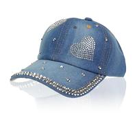 NiceYnn Cappello da baseball in denim a 6 pannelli con strass tempestati di strass, gioiello di diamante e perle, regolabile, cappello da camionista, hip hop, sport all'aria aperta, sole e golf,