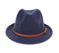 NiceYnn Cappello Panama in lana da donna e uomo, con tesa arricciata, jazz, fedora, gangster, trilby, derby, festa, chiesa, Homburg anni '20, cappello in feltro vintage Manhattan, Cintura blu navy e