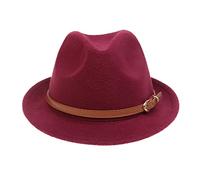 NiceYnn Cappello Panama in lana da donna, uomo e donna, cappello jazz Fedoras gangster Trilby, cappello da chiesa Homburg anni '20, cappello vintage in feltro Manhattan 5658 cm, Cintura bordeaux e