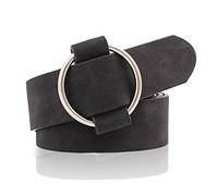 NiceYnn Cintura da donna senza foro e spilla, sottile, in pelle PU, con fibbia rotonda in lega, regolabile, larghezza 3 cm, per jeans, abiti, pantaloni, cappotti, #1 Nero, 103cm Length x 3cm Width