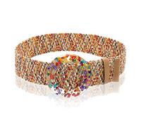 NiceYnn Cintura elastica regolabile in tessuto di paglia da donna con fibbia in legno, 4,8 cm di larghezza Boho intrecciata cintura in vita skinny vintage, #1 Multicolore, Taglia unica