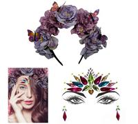 NiceYnn Fascia per capelli con fiori sintetici, con strass e rose messicane, stile bohémien, accessorio per capelli per Halloween, feste in maschera, vacanze, foto, vestire la corona per capelli